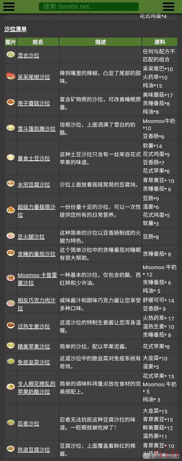 宝可梦sleep食谱大全